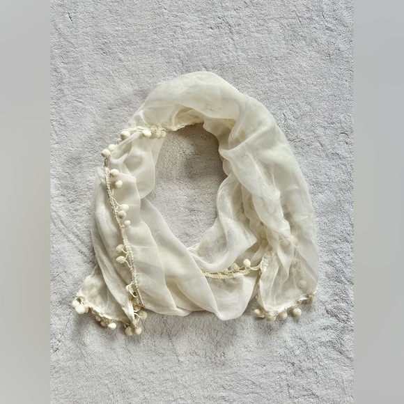 Cream Pom-Pom Scarf - Picture 1 of 5